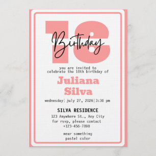 Pink Pastel 18st birthday invitation