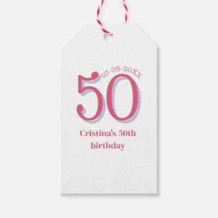 PINK PASTEL 50 birthday anniversary add name date  Gift Tags