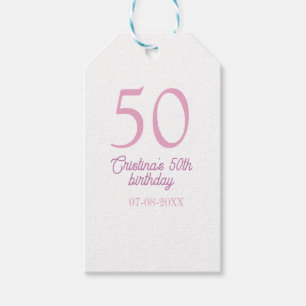 PINK PASTEL 50 birthday anniversary add name date Gift Tags