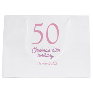 PINK PASTEL 50 birthday anniversary add name date  Large Gift Bag