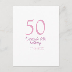 PINK PASTEL 50 birthday anniversary add name date Postcard