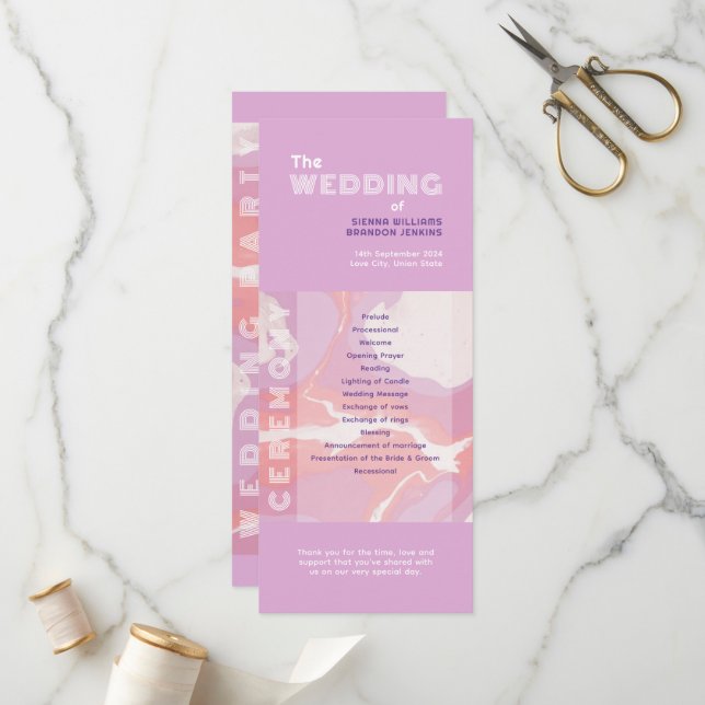 Pink Pastel Abstract Art Wedding Program Programme (Front/Back In Situ)