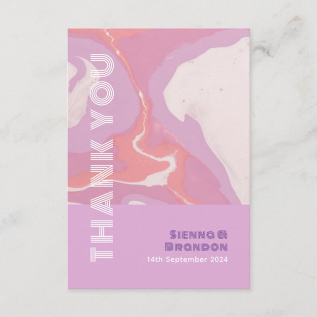 Pink Pastel Abstract Art Wedding Thank You Card (Front)