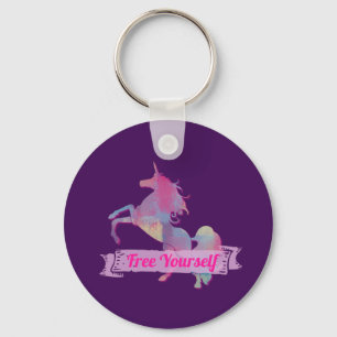 Pink Pastel Abstract Unicorn Silhouette Key Ring