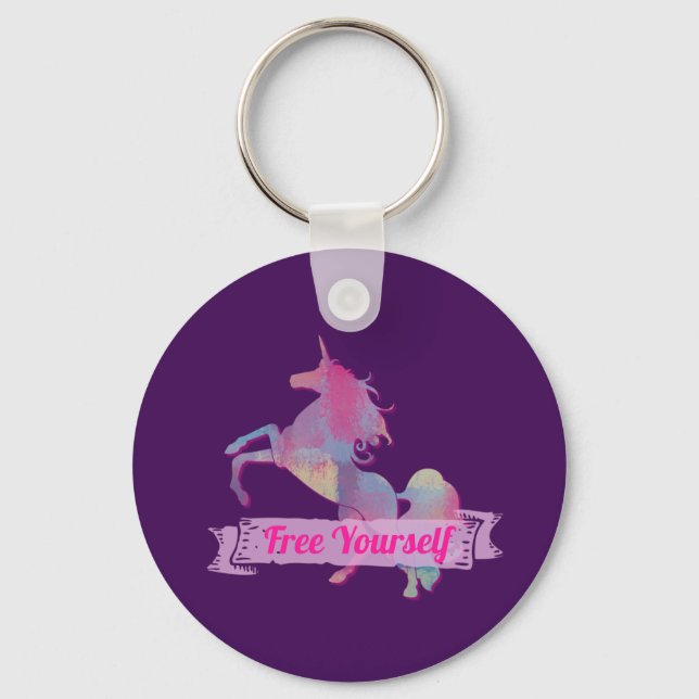 Pink Pastel Abstract Unicorn Silhouette Key Ring (Front)