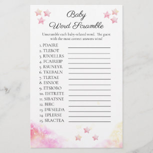 Pink Pastel Baby Shower Word Scramble Game