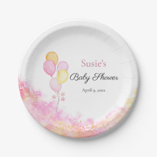 Pink Pastel Balloon Baby Shower Paper Plate