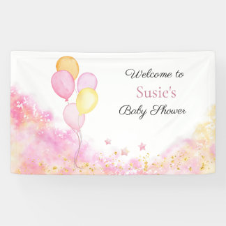 Pink Pastel Balloon Baby Shower Welcome Banner