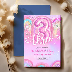 Pink Pastel Balloons 3rd Birthday Invitation