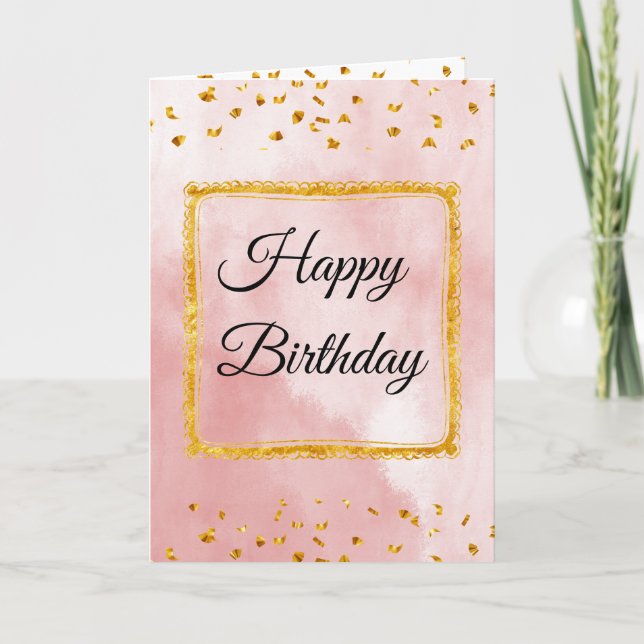 Pink Pastel Birthday Card with Gold Frame and Tins (Front)