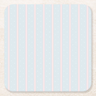Pink, Pastel Blue, White Dots and Stripes Square Paper Coaster