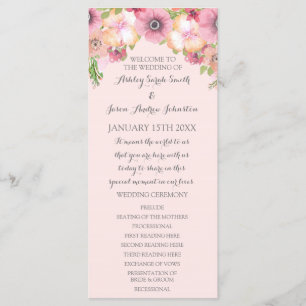 Pink Pastel Blush Floral Wedding Program Programme