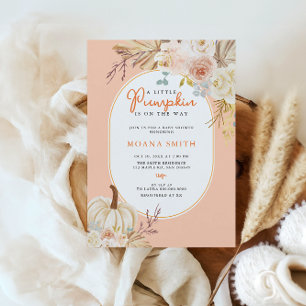 Pink Pastel Boho Pumpkin Autumn Baby Shower Invitation