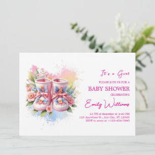 Pink pastel Booties Floral Watercolor baby shower  Invitation
