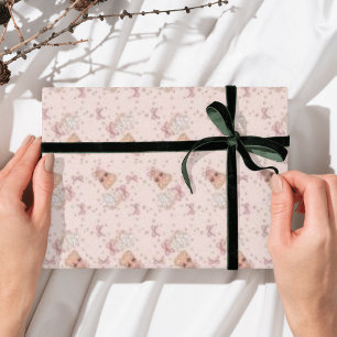 Pink Pastel Bow Gingerbread Christmas Tree Wrapping Paper
