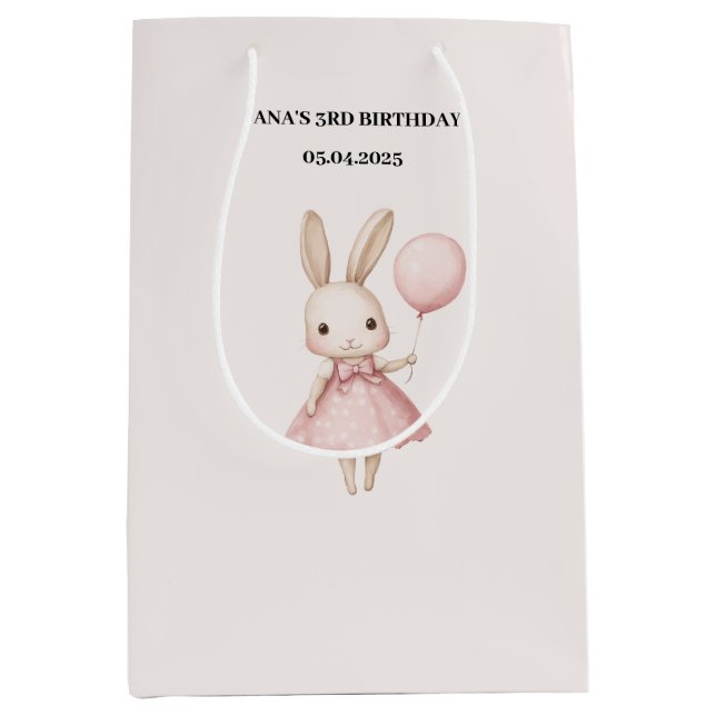 Pink Pastel Bunny Easter Kids Birthday  Medium Gift Bag (Front)