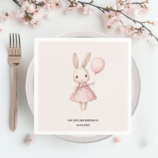 Pink Pastel Bunny Easter Kids Birthday  Napkin (Creator Uploaded)