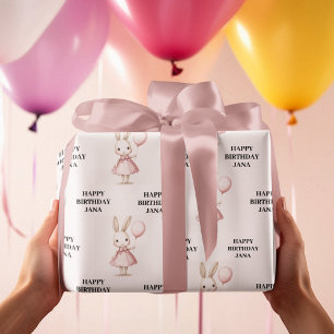 Pink Pastel Bunny Easter Kids Birthday Wrapping Paper