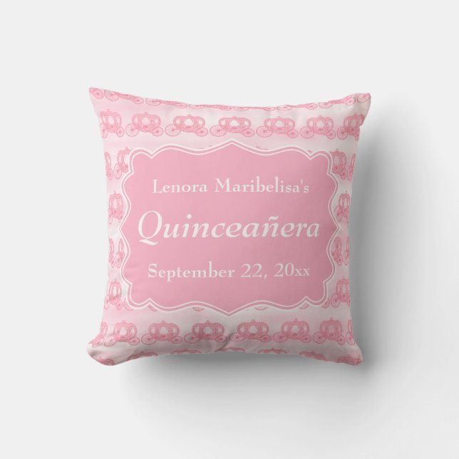 Pink Pastel Carriages Quinceanera Cushion (Front)