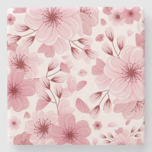 Pink Pastel Cherry Blossom Pattern Stone Coaster