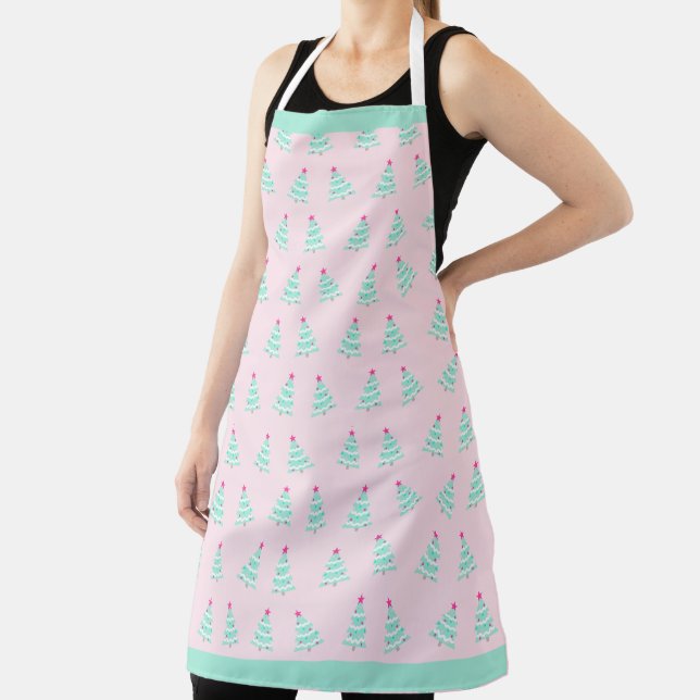 Pink Pastel Christmas Apron - Christmas Tree Theme (Insitu)