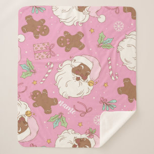Pink Pastel Christmas Black Santa & Ballerina Sherpa Blanket