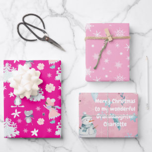 Pink🎄 Pastel Christmas pattern, custom text Wrapping Paper Sheet