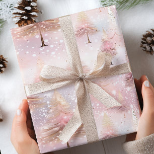 Pink  Pastel Christmas Tree  Wrapping Paper Sheet