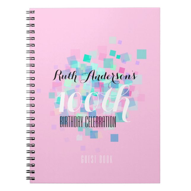 Pink Pastel Colours 100th Birthday Party GuestBook Notebook (Front)