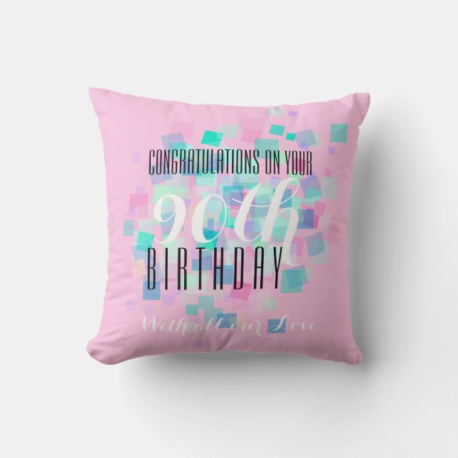 Pink Pastel Colours 90th Birthday Custom Pillow (Front)