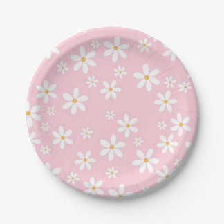 Pink Pastel Daisies Napkin Paper Plate