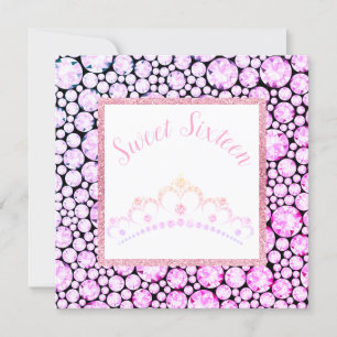 PINK PASTEL DIAMOND PRINCESS TIARA SIXTEEN INVITATION