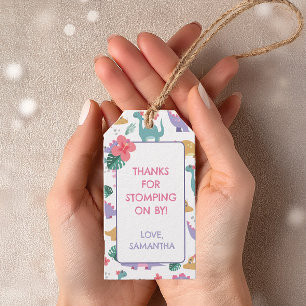 Pink & Pastel Dinosaur Birthday Gift Tag