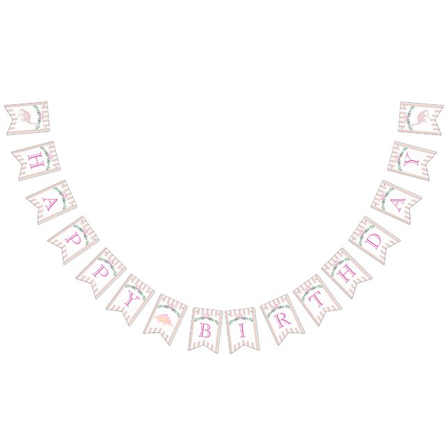 Pink Pastel Dinosaur Birthday Party Bunting Banner (All)