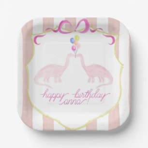 Pink Pastel Dinosaur Birthday Party Plate