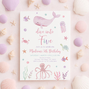 Pink Pastel Dive into Five Under the Sea Birthday Invitation