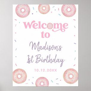 Pink Pastel Donut Sweet One Birthday Welcome Poster
