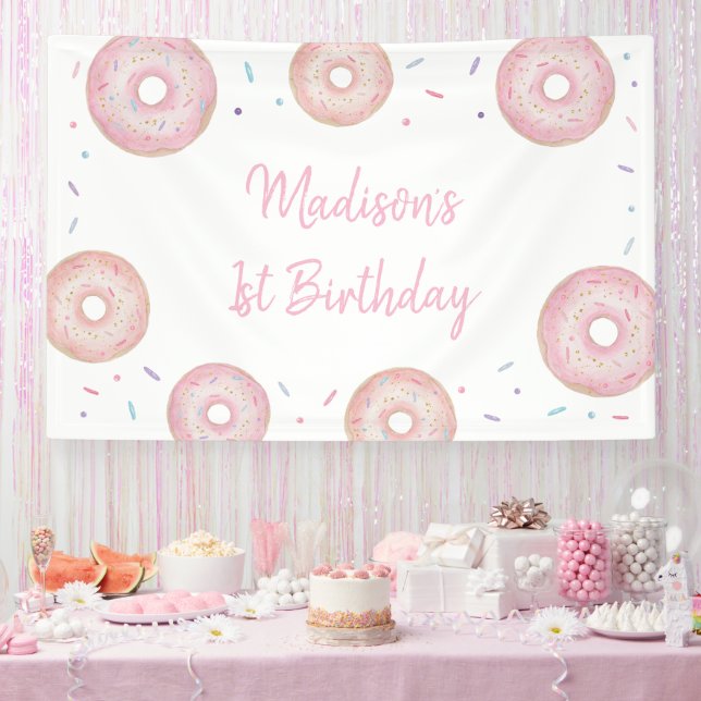 Pink Pastel Doughnut Birthday Banner (Party)