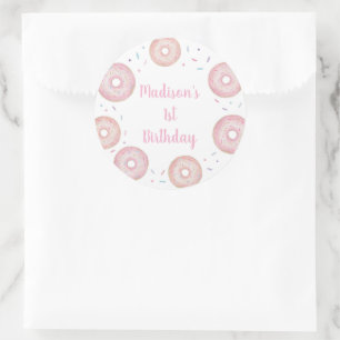 Pink Pastel Doughnut Birthday Classic Round Sticker