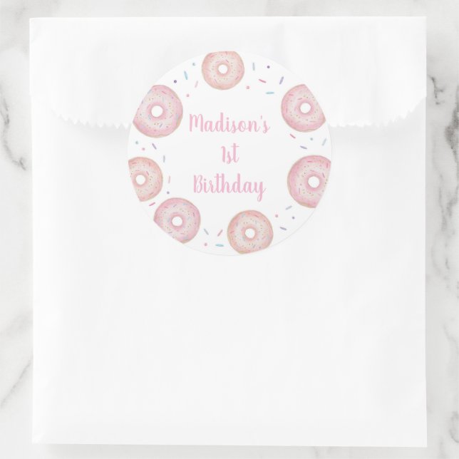 Pink Pastel Doughnut Birthday Classic Round Sticker (Bag)