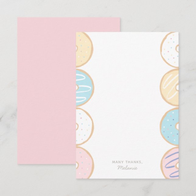 Pink Pastel Doughnut Birthday Party Thank You Card (Front/Back)