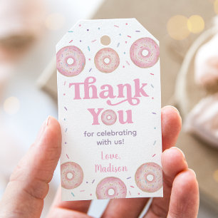 Pink Pastel Doughnut Birthday Thank You Gift Tags