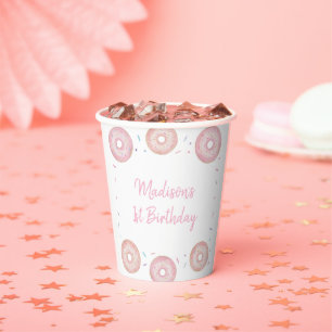 Pink Pastel Doughnut Sweet One Birthday Paper Cups