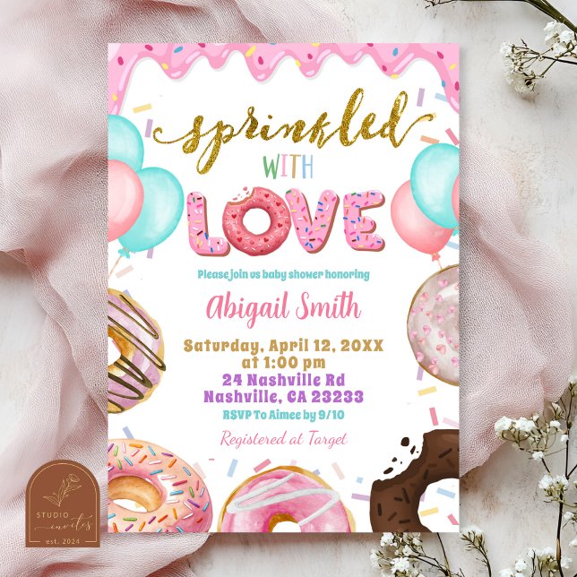 Pink Pastel Doughnuts Baby Sprinkle Invitation (Creator Uploaded)