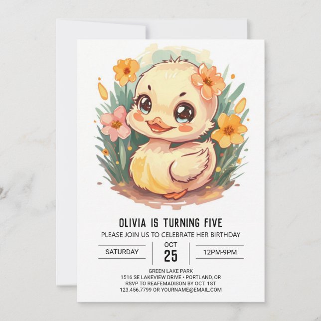 Pink Pastel Duck Birthday Invitation (Front)