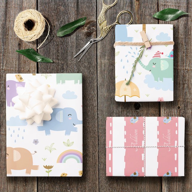 Pink Pastel Elephant Pattern for Little Girl Party Wrapping Paper Sheet (Creator Uploaded)