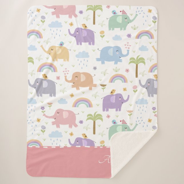 Pink Pastel Elephant Pattern for Little Girl Sherpa Blanket (Front)
