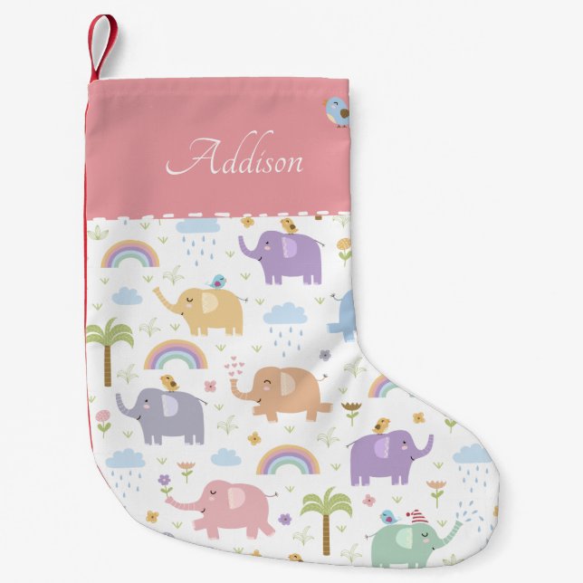 Pink Pastel Elephant Pattern for Little Girl Small Christmas Stocking (Front)