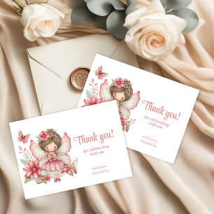 Pink Pastel Fairy Floral 8th Birthday Thank You Card
