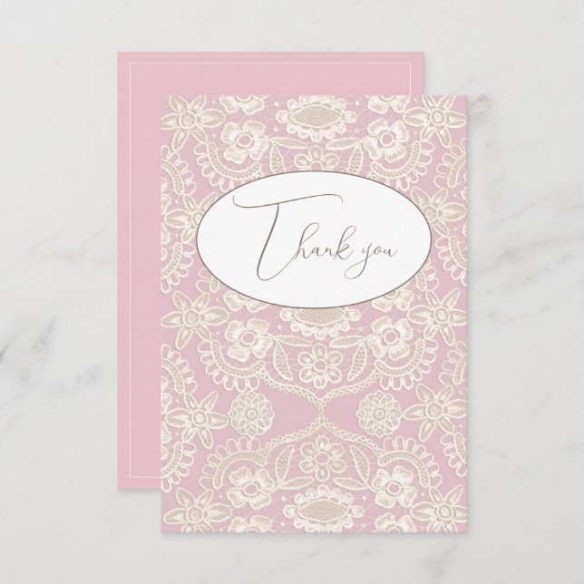 Pink Pastel Faux Lace Flat Thank You Card (Front/Back)